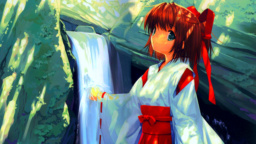 brown japanese_clothes kimono possible_duplicate waterfall