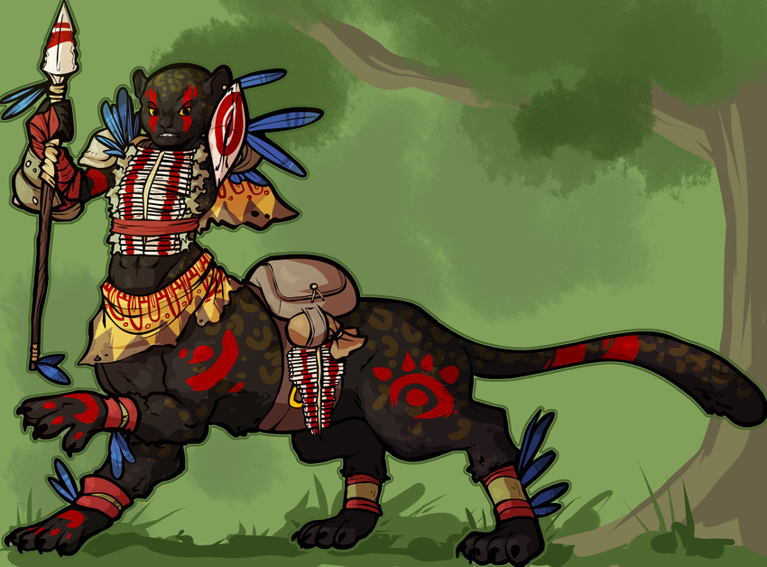 chakat_liana clothed clothing female markings red_markings solo spots taur tribal tribal_markings