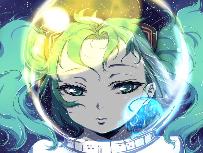 earth green_eyes green_hair hatsune_miku mutsutsu solo space star twintails vocaloid