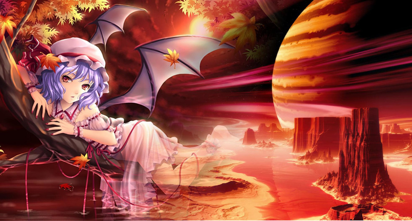 flandre_scarlet girl hairs landscape planet purple red rosetta scenic sexy space touhou tree vampire
