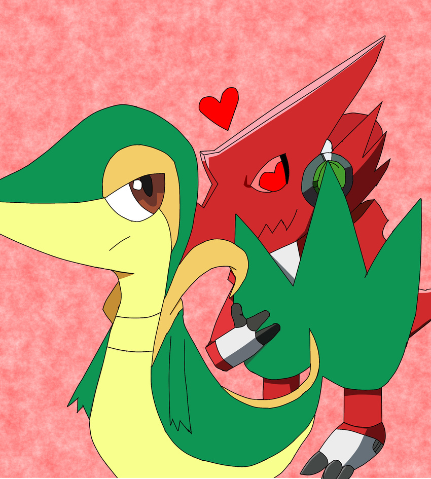 ambiguous_gender couple digimon dragon duo feral grab love nintendo pok&#233;mon pok&eacute;mon reptile scalie shoutmon snake snivy thedigifurfan video_games