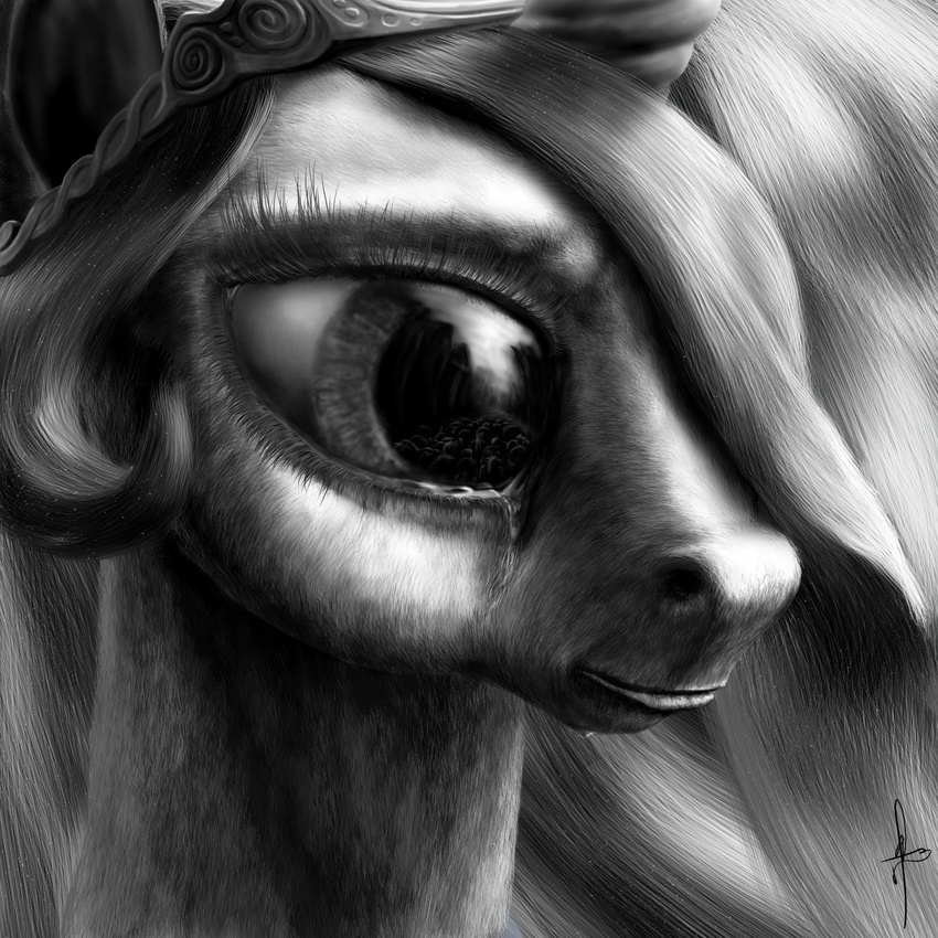 crying equine expression female friendship_is_magic friendshipocalypse greyscale horn horse jewelry mammal monochrome my_little_pony pony princess_celestia_(mlp) realistic safe solo tiara