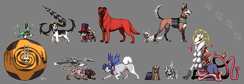 animalization ball bloody_marie_(skullgirls) blue_eyes cat cerebella_(skullgirls) dog double_(skullgirls) dual_persona emlan eyepatch filia_(skullgirls) hair_over_one_eye highres monster ms._fortune_(skullgirls) no_humans painwheel_(skullgirls) parasoul_(skullgirls) peacock_(skullgirls) prehensile_hair red_eyes red_hair samson_(skullgirls) skullgirls tentacles valentine_(skullgirls) vice-versa_(skullgirls)