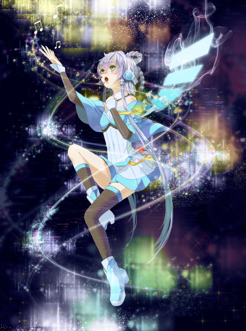 absurdres headset highres luo_tianyi music musical_note outstretched_arms short_hair_with_long_locks singing solo tripletype vocaloid vocanese
