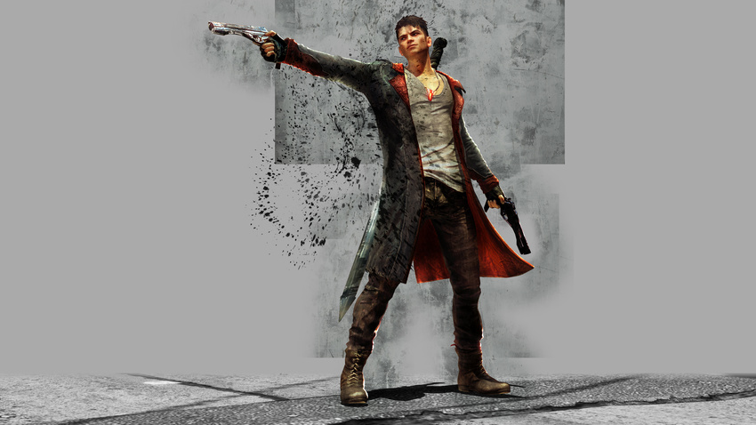 absurdres black_hair capcom dante dante_(dmc:_devil_may_cry) devil_may_cry dmc:_devil_may_cry ebony_&amp;_ivory gun handgun highres ninja_theory pistol punk rebellion_(sword) sword weapon