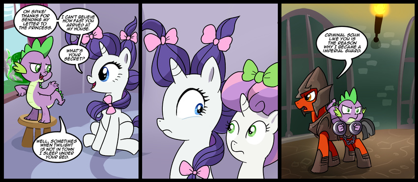 blue_eyes brown_eyes clothed clothing comic cub dialog dialogue dragon english_text equine female feral friendship_is_magic fur green_eyes group hair horn horse madmax male mammal my_little_pony pony prison purple_hair purple_scales rarity_(mlp) red_fur ribbons shackles spike_(mlp) sweetie_belle_(mlp) text the_elder_scrolls torch two_tone_hair unicorn video_games white_fur young