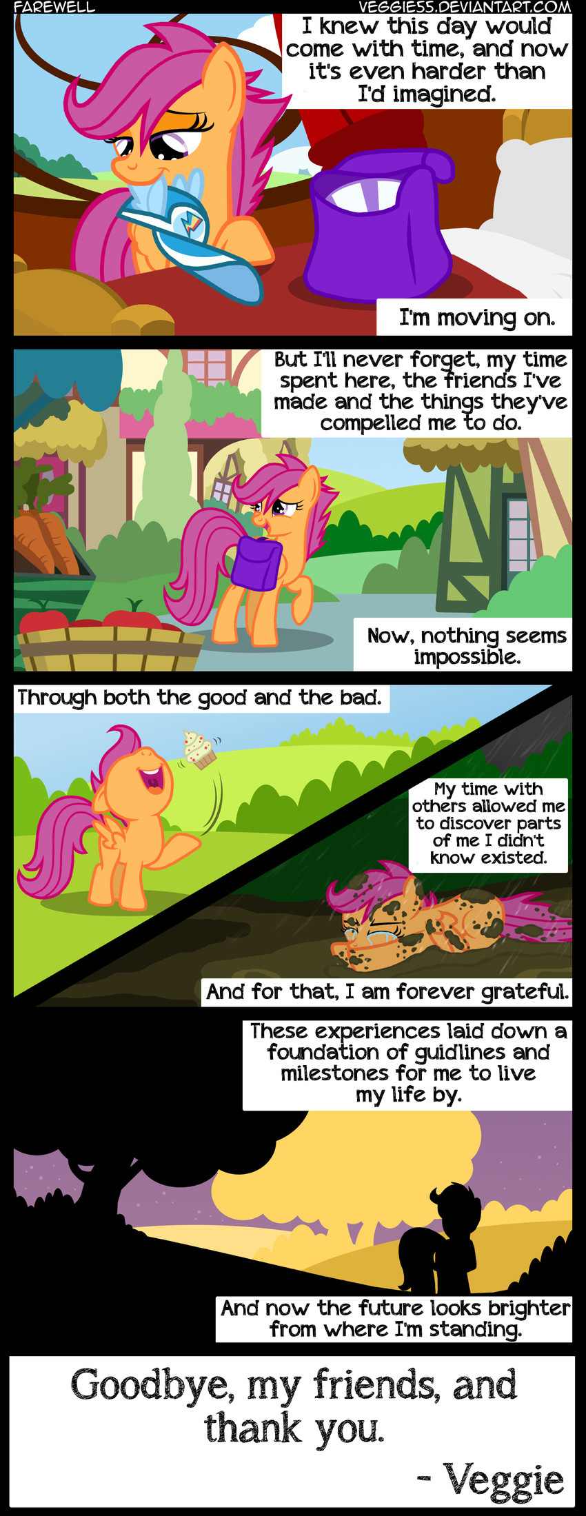 bag comic crying cub cupcake dialog dialogue english_text equine female feral friendship_is_magic fruit hair hat horse mammal mud my_little_pony pegasus pony purple_eyes purple_hair rain scootaloo_(mlp) tears text veggie55 wings young
