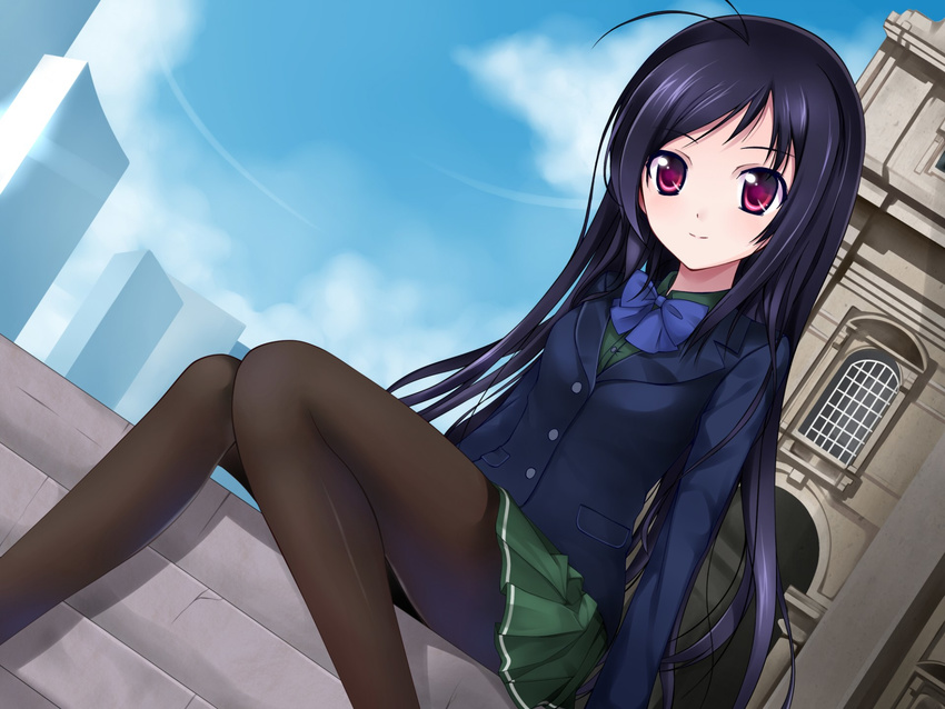 accel_world black_hair duplicate kuro_yuki_hime long_hair pantyhose pink_eyes qiuzhi_huiyi seifuku