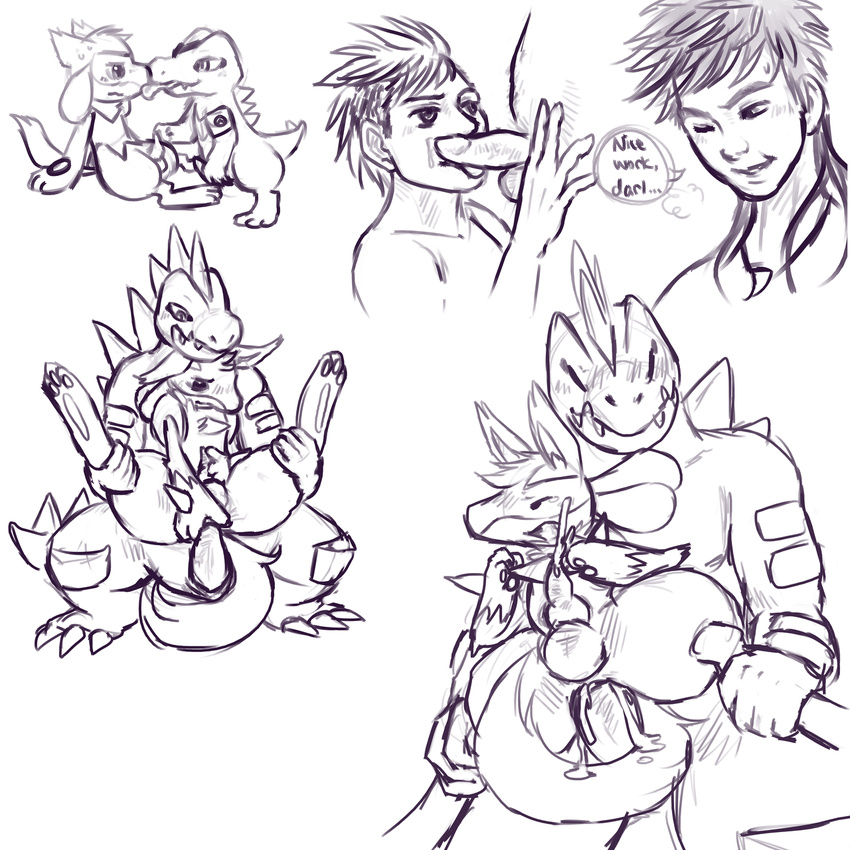 anal anal_penetration cum erection feral feraligatr gay hands-free haychel human leon_(lucario) leon_(riolu) lucario male mammal nintendo orgasm penetration penis pok&#233;mon pok&eacute;mon sketch totodile video_games