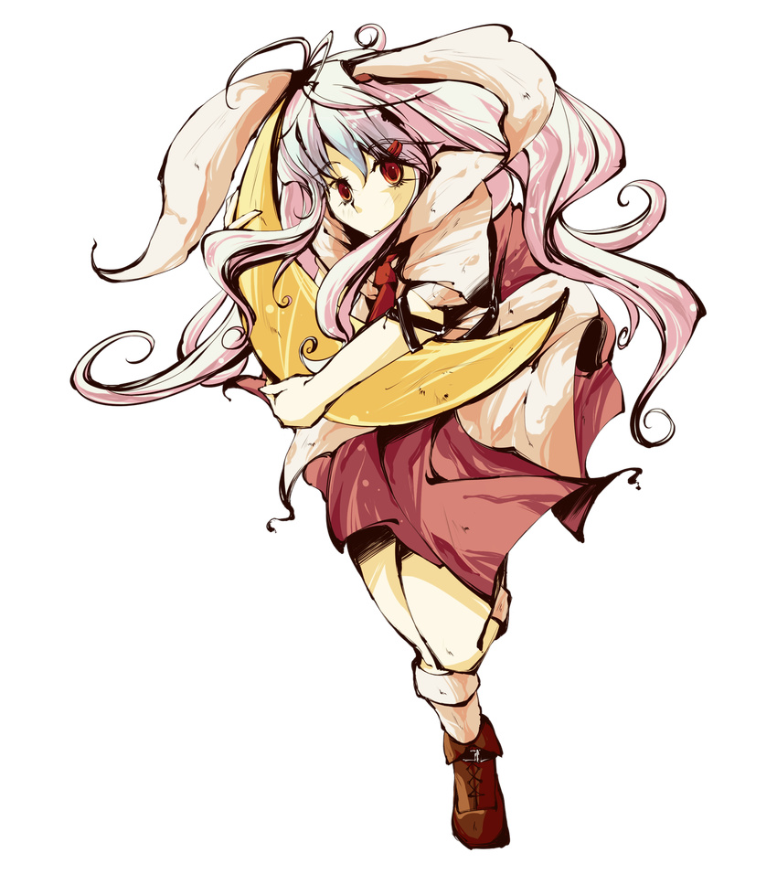 absurdres animal_ears antenna_hair bunny_ears carrying crescent full_body hair_ornament highres hug long_hair pink_hair puffy_sleeves red_eyes reisen_udongein_inaba ryuu_(tsukinoyuki) short_sleeves solo touhou transparent_background very_long_hair