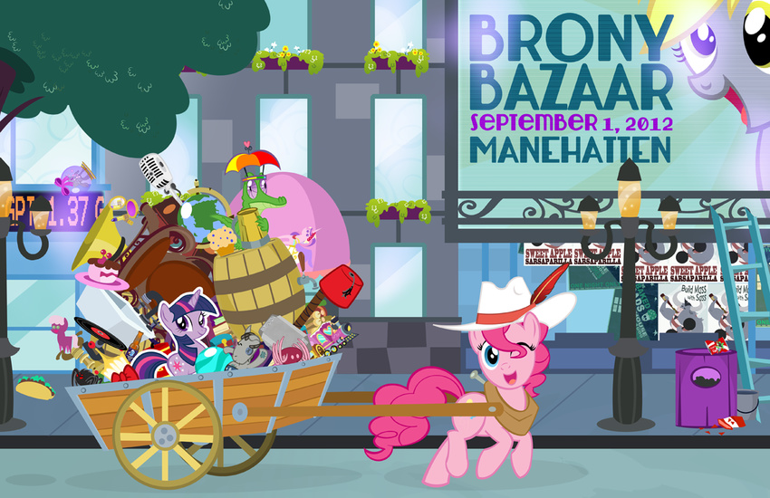 alligator ball barrel beer beverage billboard blue_eyes bottle cardboard cardboard_cutout cheerilee_(mlp) cup derpy_hooves_(mlp) equine female feral fez food friendship_is_magic globe gummy_(mlp) hat horse iron_will_(mlp) ladder looking_at_viewer mammal microphone muffin my_little_pony one_eye_closed pinkie_pie_(mlp) pixelkitties pony poster princess_cadance_(mlp) princess_cadence_(mlp) record reptile scalie sink smartypants_(mlp) snow_globe taco toccoa toy train trash_can trixie_(mlp) twilight_sparkle_(mlp) wagon wink yellow_eyes