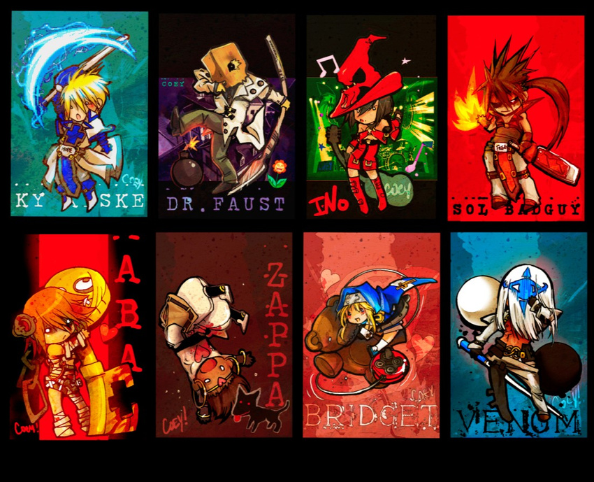 6+boys a.b.a bad_deviantart_id bad_id bag bag_over_head blonde_hair bridget_(guilty_gear) chibi faust_(guilty_gear) guilty_gear i-no key_in_head ky_kiske multiple_boys multiple_girls paper_bag sol_badguy venom_(guilty_gear) zappa