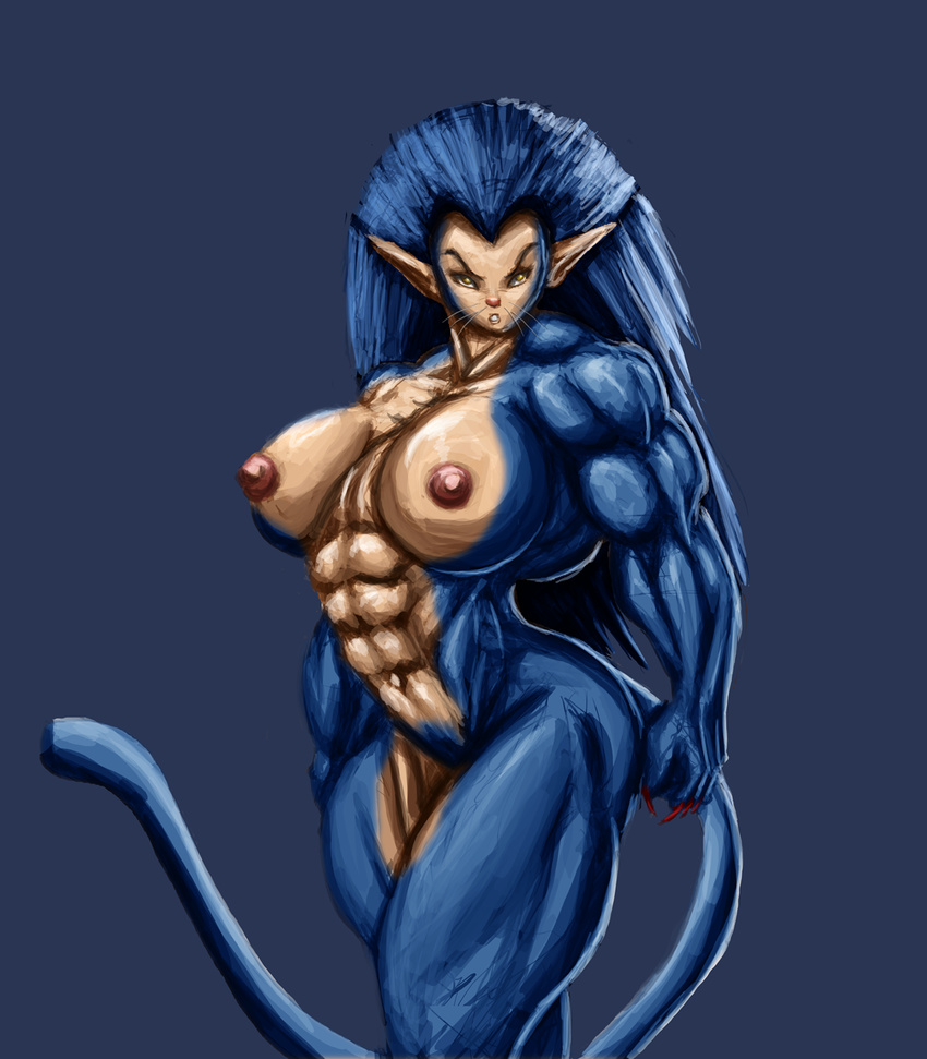abs b9tribeca biceps big_breasts blue_fur breasts cat claws feline female fur invalid_tag looking_at_viewer mammal muscles muscular_female nails navel nipples nude pubes whiskers