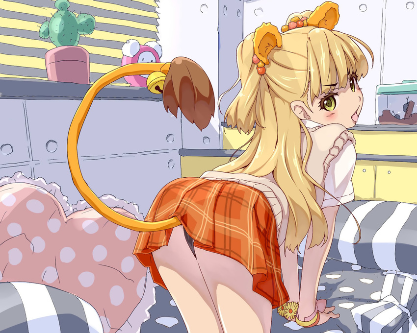 akata_itsuki animal_ears blonde_hair idolmaster idolmaster_cinderella_girls jougasaki_rika long_hair panties tail underwear