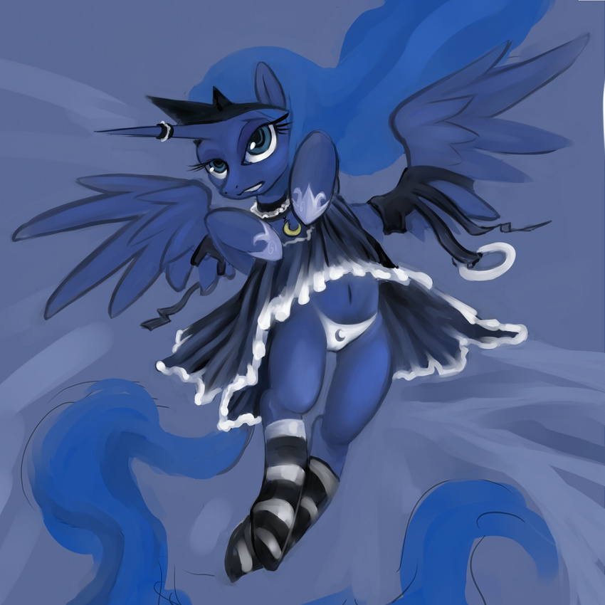 crown dress equine female friendship_is_magic hobbes_maxwell horn mammal my_little_pony necklace nightgown panties princess_luna_(mlp) shoes socks solo underwear winged_unicorn wings