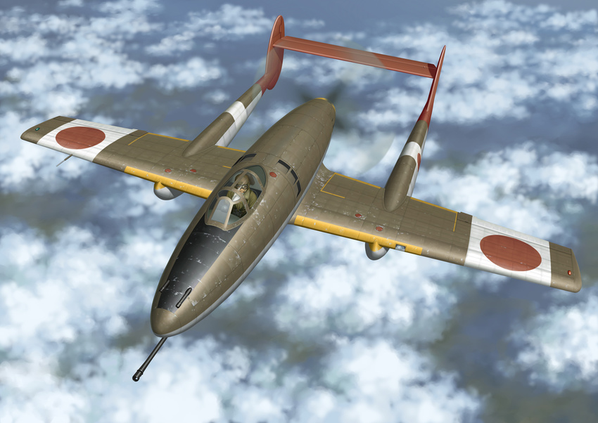 3d aircraft airplane aviator_cap blurry cloud copyright_request day flying goggles gun imperial_japanese_army ki-98 magenta_color male_focus military pilot propeller realistic solo weapon world_war_ii