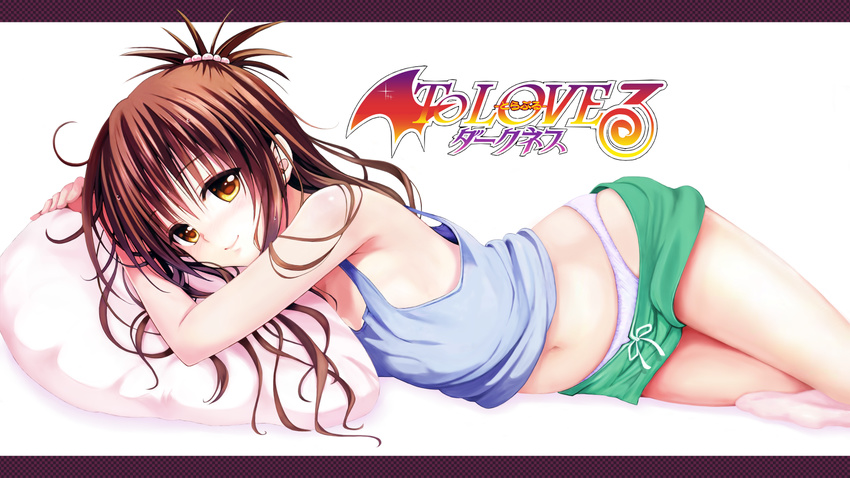 bed blush brown_hair long_hair nova panties to_love_ru to_love_ru_darkness underwear yellow_eyes yuuki_mikan