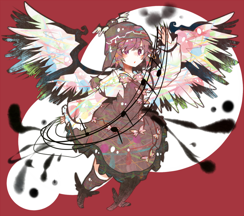 animal_ears bad_id bad_pixiv_id bird_wings dress earrings fingernails hat highres itomugi-kun jewelry long_fingernails long_sleeves musical_note mystia_lorelei open_mouth pink_eyes pink_hair pom_pom_(clothes) sharp_fingernails short_hair solo staff_(music) touhou wings
