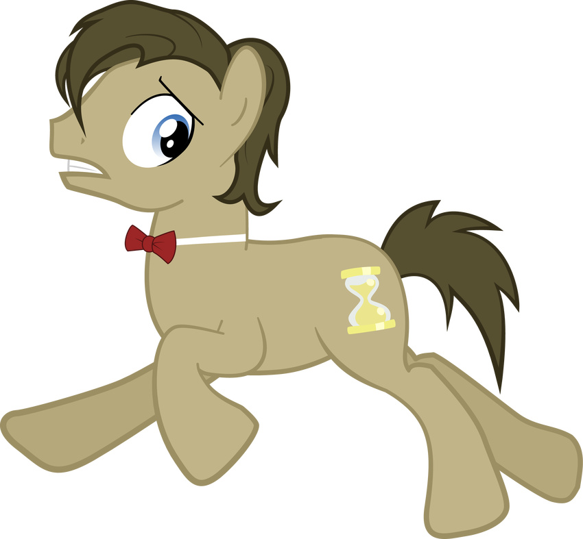 absurd_res blue_eyes bow_tie brown_hair derpy_hooves_(mlp) doctor_whoof_(mlp) doctor_whooves_(mlp) equine feral friendship_is_magic hair hi_res horn horse male mammal marker_(artist) my_little_pony pony running