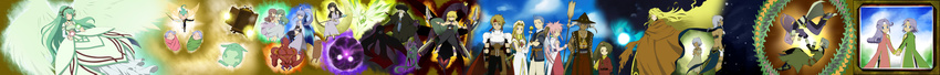 6+boys 6+girls absurdres ahoge albert_(tales) aqua_eyes aqua_hair arche_klein armor aska_(tales) baby bare_shoulders barefoot belt black_hair blonde_hair blue_eyes blue_hair bodysuit bra bracelet breasts broom brown_eyes cape capelet chester_barklight cleavage cless_alvein closet coat creature crown dark_skin dhaos dio_(tales) dios_(tales) dress efreet elbow_gloves etos eyes_closed fingerless_gloves flower gloves gnome green_hair gremlins_lair grey_eyes grey_hair hair_over_one_eye hand_holding hat headband headgear highres jewelry klarth_lester kuruuru leaf leaves long_hair long_image luna_(tales) maxwell_(tales) mel_(tales) meltia_(tales) midriff mint_adenade monster multiple_boys multiple_girls muscle necklace norn_(tales) origin pants pantyhose pink_eyes pink_hair pluto_(tales) pointy_ears polearm ponytail purple_hair red_eyes ring rondorine_e._effenberg shadow_(tales) shoes shorts shoulder_pads smile spear staff suzu_fujibayashi sword sylph tales_of_(series) tales_of_phantasia tales_of_phantasia:_narikiri_dungeon_x tattoo thighhighs underwear undine very_long_hair vest volt weapon wide_image wings yellow_eyes younger