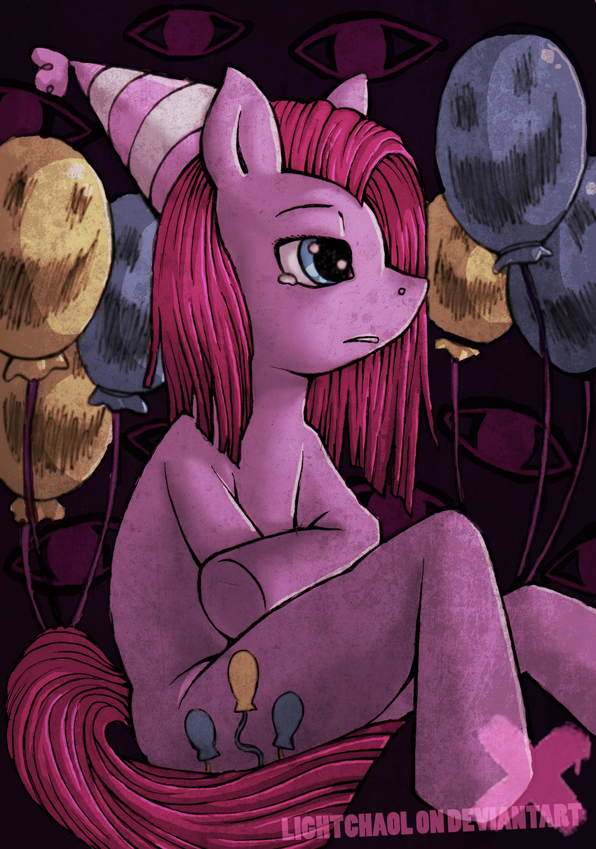 anthrofied balloons cutie_mark equine female friendship_is_magic hair hat horse lightchaol mammal my_little_pony party_hat pink_hair pinkamena_(mlp) pinkie_pie_(mlp) pony solo tear tears