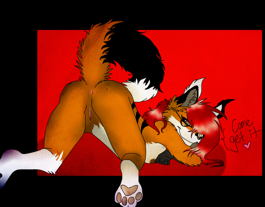 anthro anus breasts brown_eyes canine eyewear female firehusky- fox glasses hair hindpaw jen mammal nipples paws plantigrade presenting pussy raised_tail red red_eyes red_hair side_boob solo