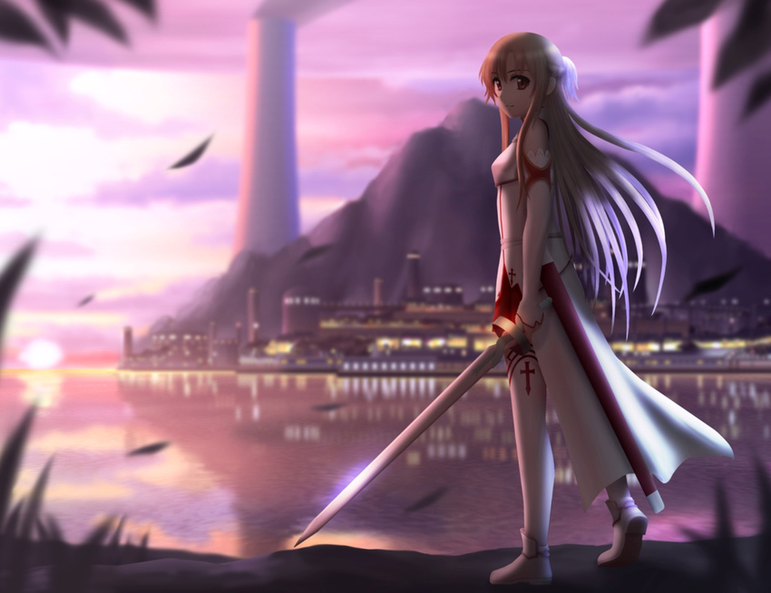 city landscape scenic sword sword_art_online tagme_(artist) water weapon yuuki_asuna