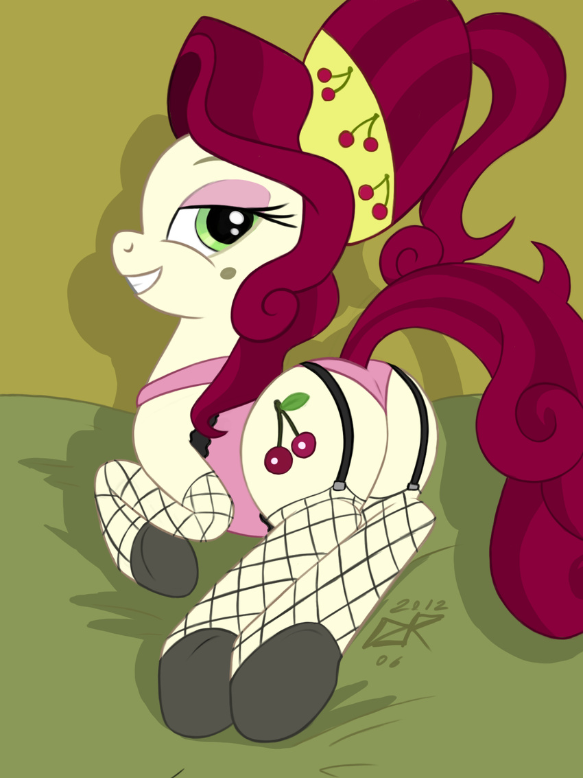 cutie_mark equine female feral freckles friendship_is_magic garter_straps green_eyes hair horse ldpony ldr legwear lingerie looking_at_viewer mammal my_little_pony pony prostitute prostitution red_hair smile solo stockings