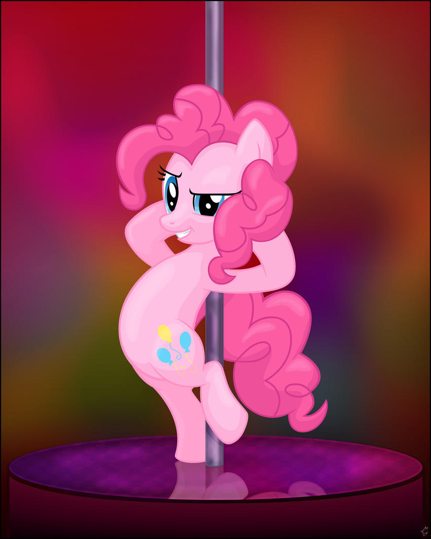 dancing equine female feral friendship_is_magic fur hair hi_res horse mammal my_little_pony pink_fur pink_hair pinkie_pie_(mlp) pole pony solo stinkehund