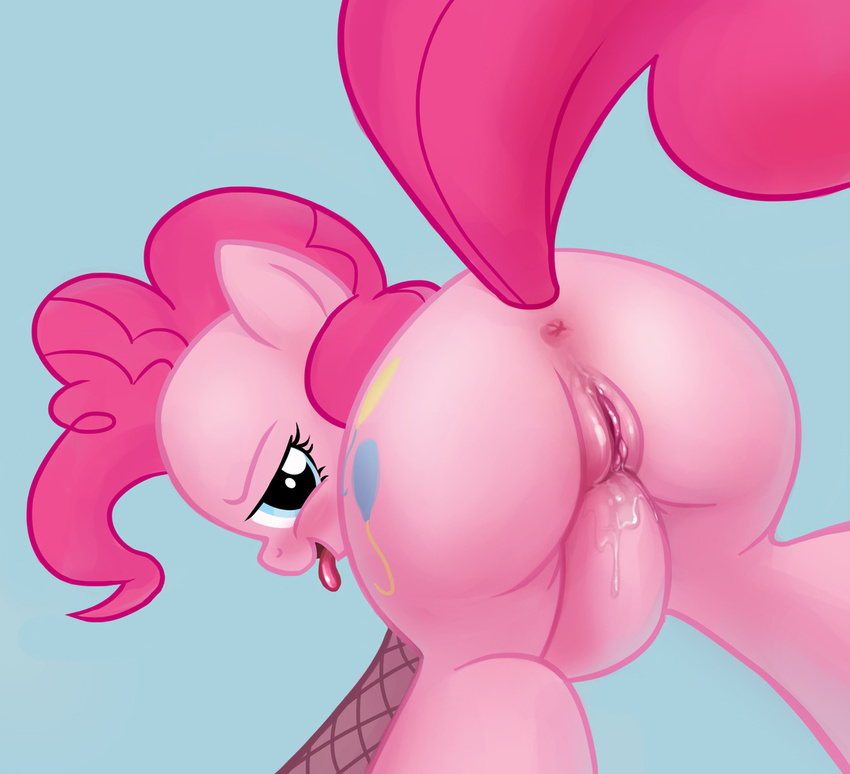 2012 anus blue_eyes blush butt cutie_mark equine female feral friendship_is_magic hair horse legwear looking_at_viewer looking_back mammal masturbation my_little_pony nude open_mouth orgasm pink_hair pinkie_pie pinkie_pie_(mlp) ponekone pony pussy pussy_juice solo stockings tongue tongue_out