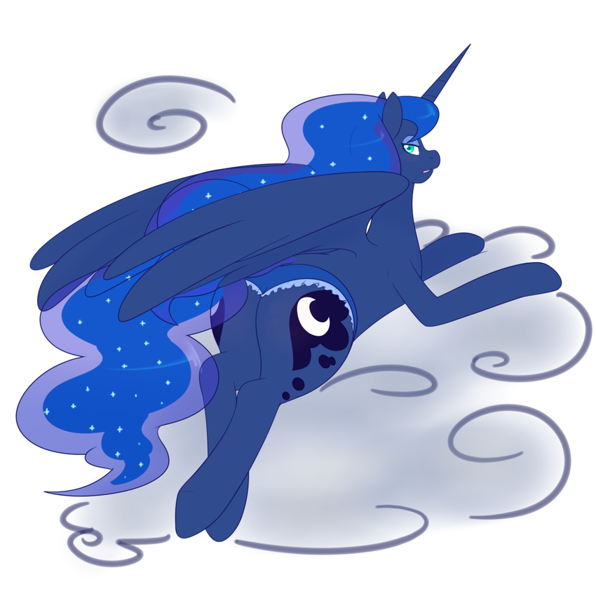 chubby equine female feral friendship_is_magic horn looking_at_viewer lying mammal my_little_pony panties princess_luna_(mlp) redintravenous underwear winged_unicorn wings