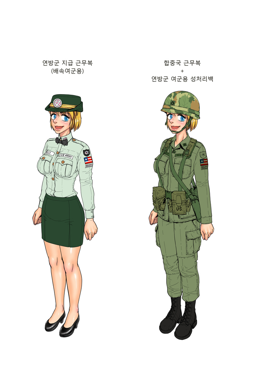 1 blonde_hair blue_eyes female_soldier gogocherry highres korean soldier uniform