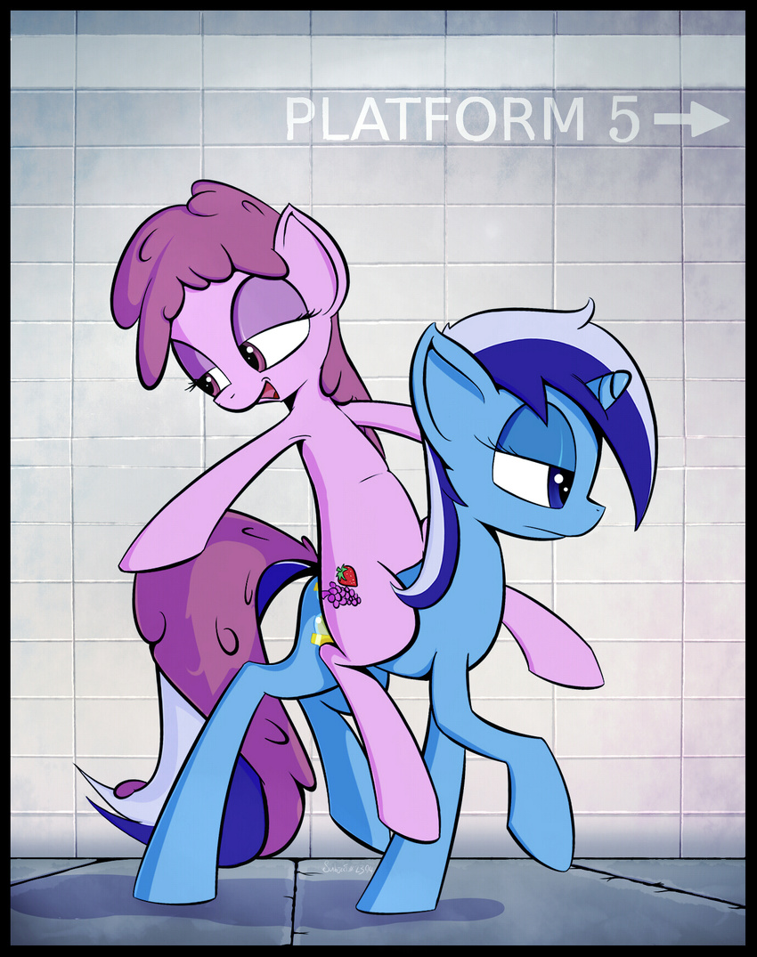 blue_eyes colgate_(mlp) couple cutie_mark drunk equine female feral friendship_is_magic hair half-closed_eyes horn horse mammal my_little_pony pony purple_eyes subjectnumber2394 subway tile two_tone_hair unicorn