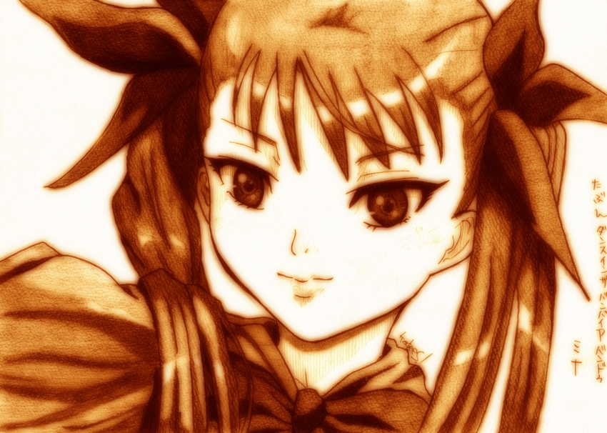 bad_id bad_pixiv_id dance_in_the_vampire_bund godees hair_ribbon highres long_hair mina_tepes monochrome ribbon sepia sketch solo traditional_media twintails