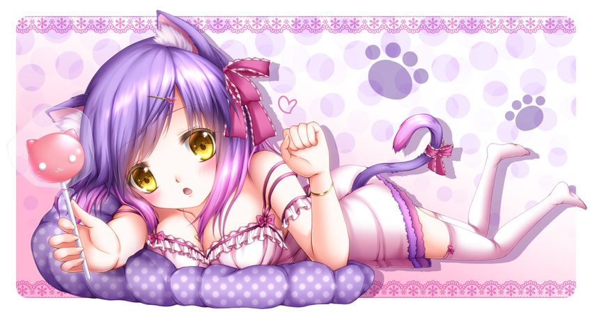 animal_ears candy catgirl purple_hair tagme tail thighhighs