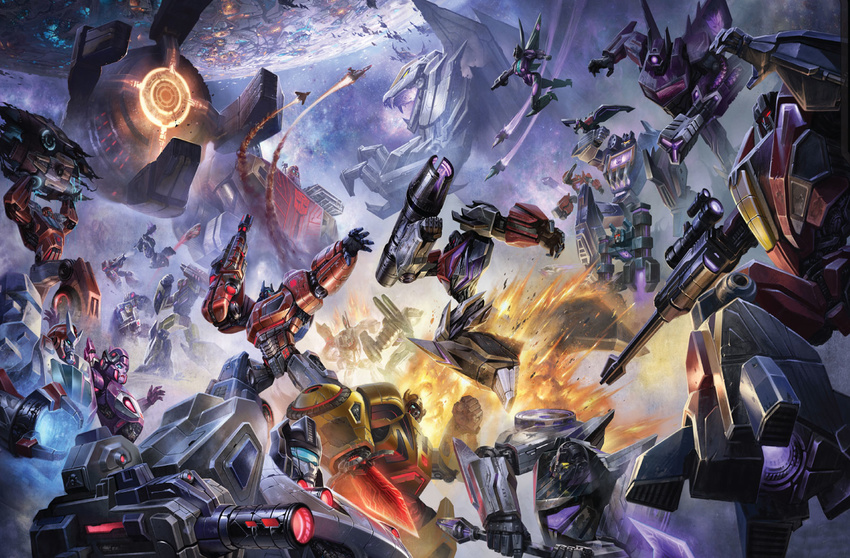 arcee autobot battle blade brawl bumblebee cannon character_request condensation_trail cybertron decepticon epic explosion flying frenzy glasses goggles gun helmet highres ironhide jazz_(transformers) jetfire laserbeak lifting lips logo mace mecha megatron no_humans non-web_source official_art omega_supreme optimus_prime planet promotional_art ratchet realistic rifle robot rumble science_fiction sentinel_prime shockwave_(transformers) slipstream sniper_rifle soundwave space space_craft starscream sword throwing transformers trypticon weapon