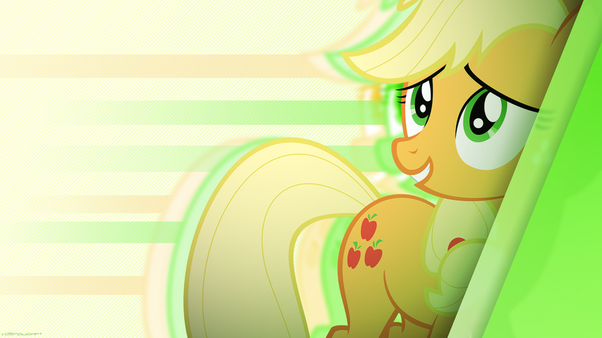 apple applejack_(mlp) blonde_hair cutie_mark derplight equine female feral friendship_is_magic fruit fur green_eyes hair horse invalid_color mammal my_little_pony orange_fur pony solo wallpaper