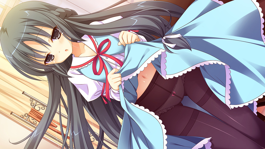 1girl game_cg imo-bilizer! indoors long_hair panties pantyhose skirt skirt_lift solo underwear