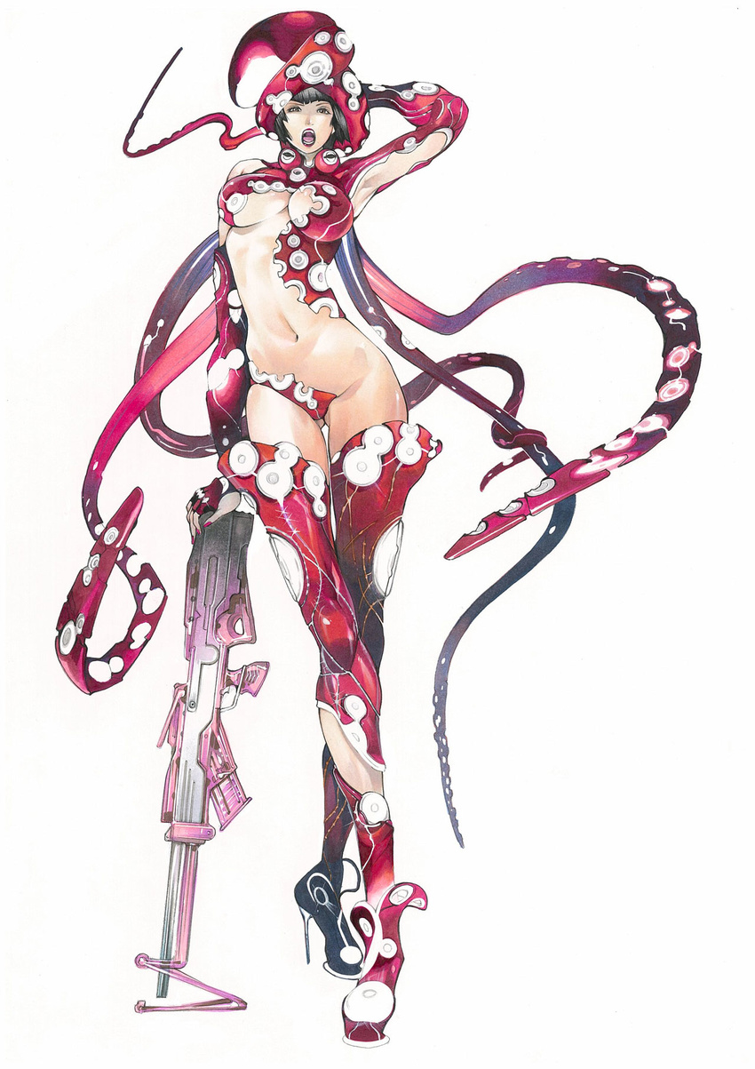 1girl alternate_costume anna_williams breasts highres large_breasts official_art oogure_ito solo tekken tekken_tag_tournament_2 tentacle underboob