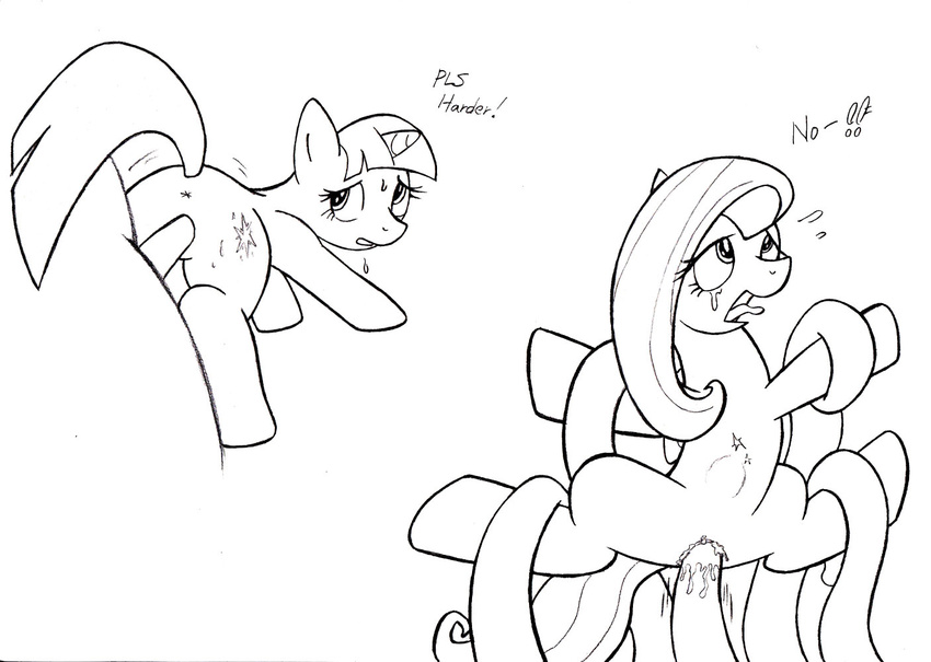 female feral fluttershy_(mlp) friendship_is_magic horn horse looking_at_viewer mammal my_little_pony pony pussy revenfox tentacles twilight_sparkle_(mlp) unicorn