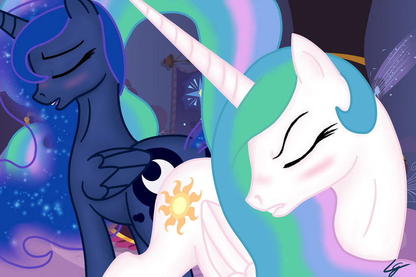 butt cutie_mark duo equine female feral friendship_is_magic horn horse incest lesbian lowgravity mammal moon my_little_pony pony princess_celestia_(mlp) princess_luna_(mlp) sex sibling sisters sun winged_unicorn wings