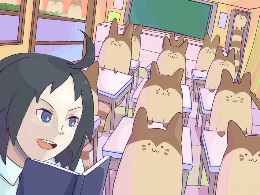 cheren_(pokemon) classroom desk ferret furret human mammal momotyu mustelid nintendo pok&#233;mon pok&eacute;mon school video_games what