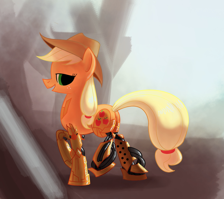 blonde_hair cowboy_hat cutie_mark equine female feral freckles friendship_is_magic green_eyes hair hat horse looking_at_viewer machine mammal mechanical my_little_pony pony robot solo underpable