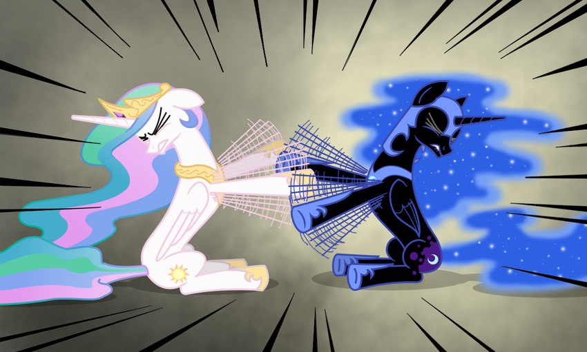 catfight crown cutie_mark equine eyes_closed female feral fight friendship_is_magic gold hair horn horse mammal multi-colored_hair my_little_pony necklace nightmare_moon_(mlp) pony princess princess_celestia_(mlp) royalty slapping underpable winged_unicorn wings
