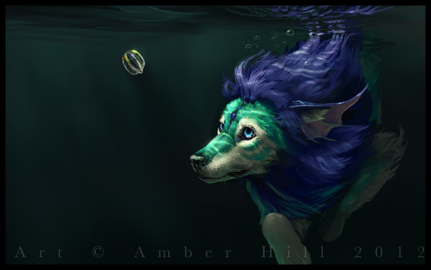 amber_hill blue_eyes reflection swimming underwater unknown_species water