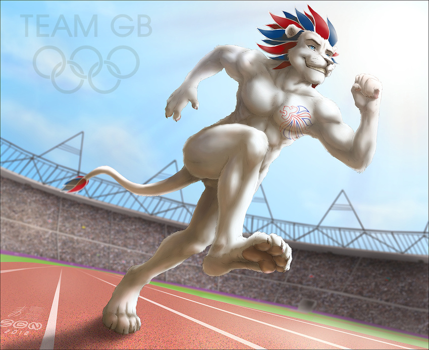 abs biceps feline fur hindpaw lion male mammal muscles nude olympics paws pecs pride pride_the_lion running white_lion zen