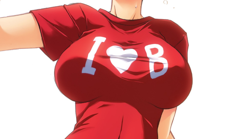 breasts head_out_of_frame highres katagiri_hinata large_breasts shirt simple_background solo taut_clothes taut_shirt wallpaper white_background