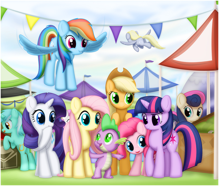 blonde_hair blue_eyes blue_fur blue_scales bonbon_(mlp) cowboy_hat ctb-36 cub cutie_mark derpy_hooves_(mlp) dragon equine female feral fluttershy_(mlp) flying friendship_is_magic fur green_eyes green_fur grey_fur group hair hat horn horse lyra_(mlp) lyra_heartstrings_(mlp) male mammal multi-colored_hair my_little_pony orange_fur outside pegasus pink_fur pink_hair pinkie_pie_(mlp) pony purple_eyes purple_fur purple_hair rainbow_dash_(mlp) rainbow_hair rarity_(mlp) sky spike_(mlp) twilight_sparkle_(mlp) two_tone_hair unicorn white_fur wings wood yellow_fur young