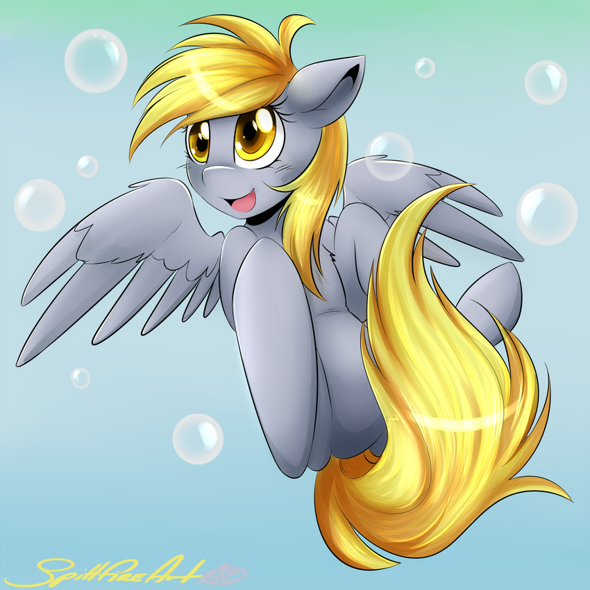 bubble bubbles derpy_hooves_(mlp) equine female feral friendship_is_magic hair horse mammal my_little_pony pegasus plain_background pony solo spittfire wings yellow_eyes
