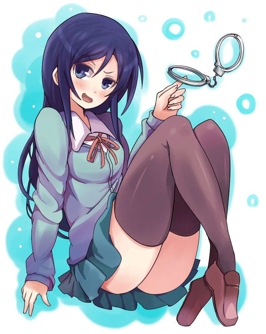 aragaki_ayase ariaridoradora black_hair blue_eyes cuffs handcuffs highres long_hair ore_no_imouto_ga_konna_ni_kawaii_wake_ga_nai school_uniform